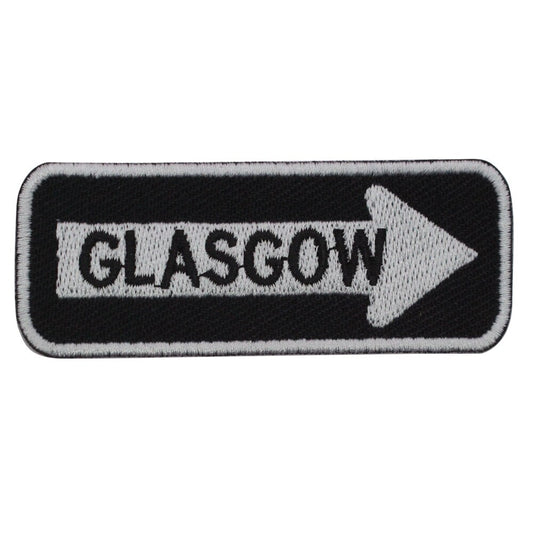 Glasgow Road Sign Biker Embroidered Iron on Sew on Patch Badge For Clothes etc. 7.5x3cm