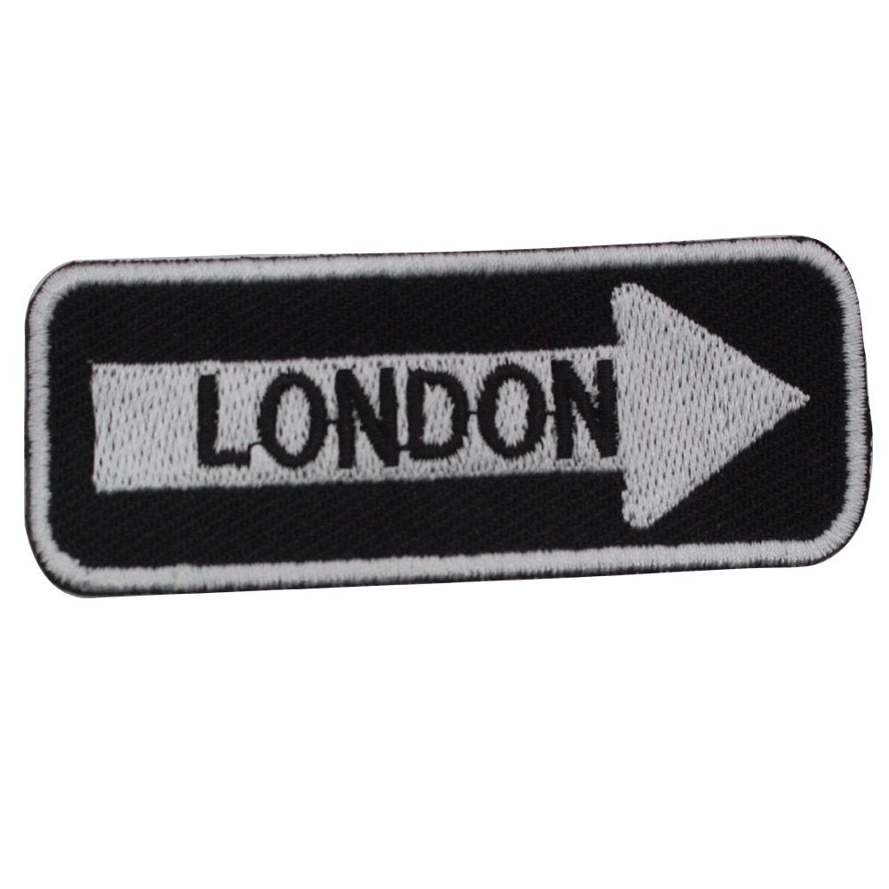 London Road Sign Biker Embroidered Iron on Sew on Patch Badge For Clothes etc. 7.5x3cm