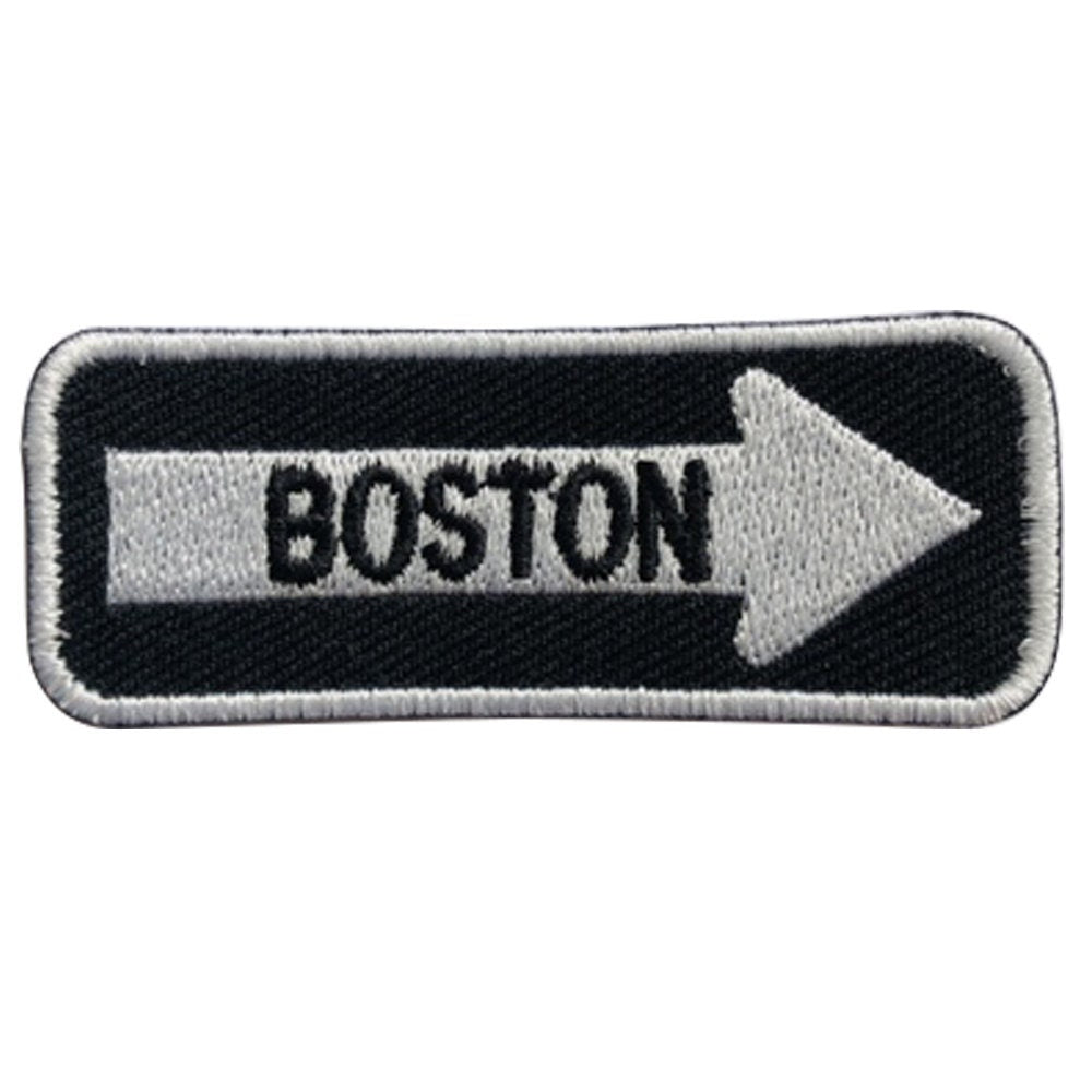Boston Road Sign Biker Embroidered Iron on Sew on Patch Badge For Clothes etc. 7.5x3cm