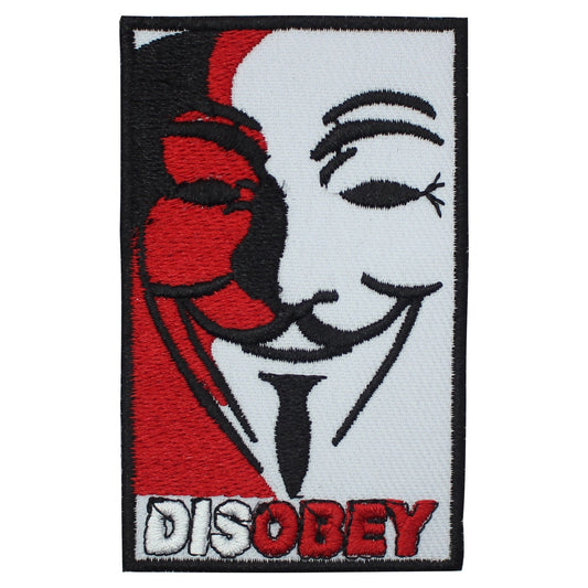 Disobey anonymous face Embroidered Iron on Sew on Patch Badge For Clothes etc. 8x5.5cm