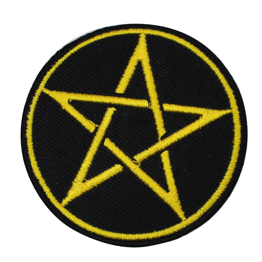 Pentacle star Yellow superhero Embroidered Iron on Sew on Patch Badge For Clothes etc. 7cm