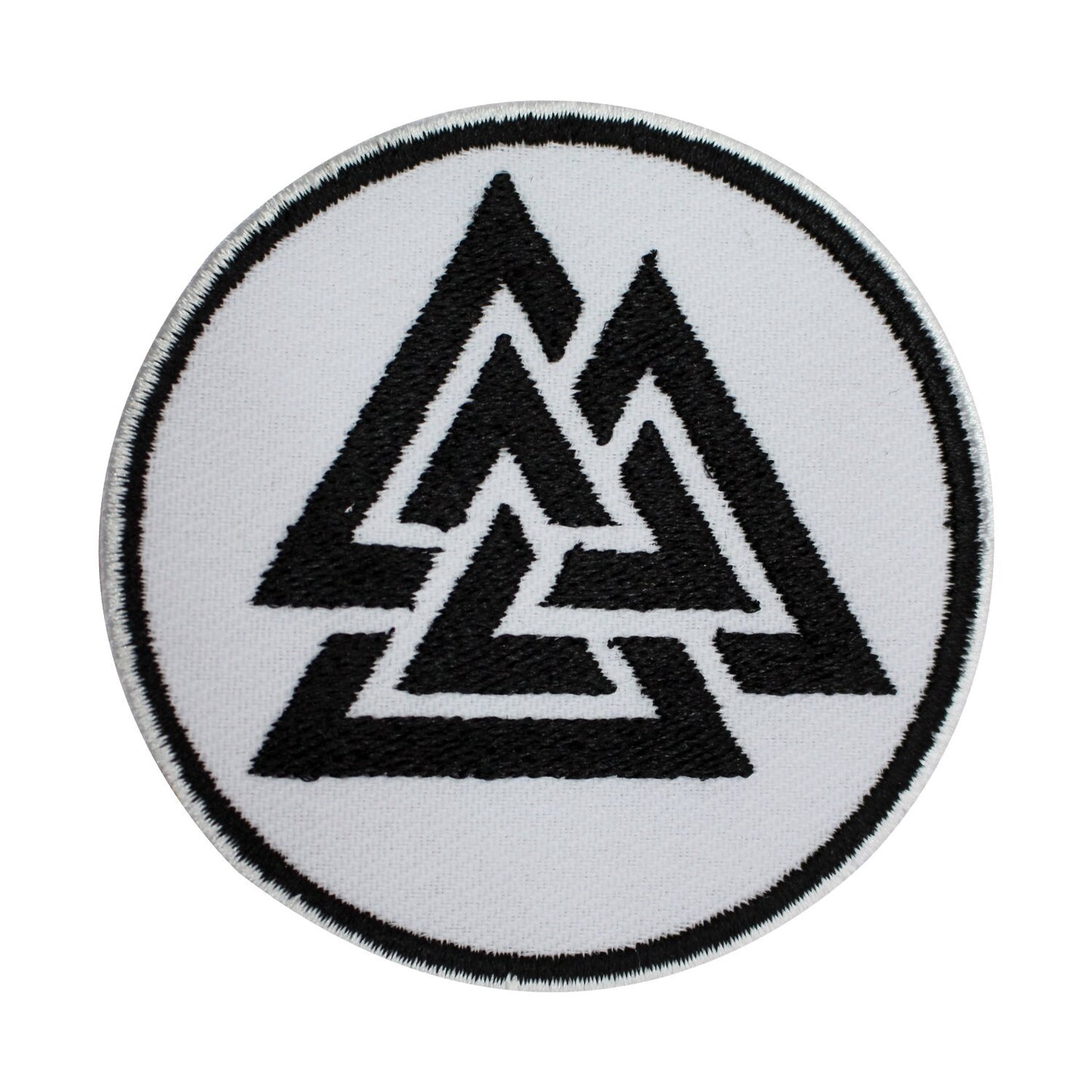 Viking Valknut Triangles white superhero Embroidered Iron on Sew on Patch Badge For Clothes etc. 7cm