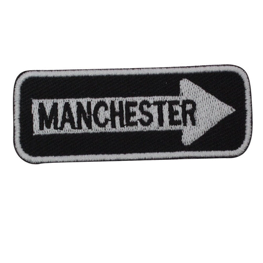 Manchester Road Sign Biker Embroidered Iron on Sew on Patch Badge For Clothes etc. 7.5x3cm