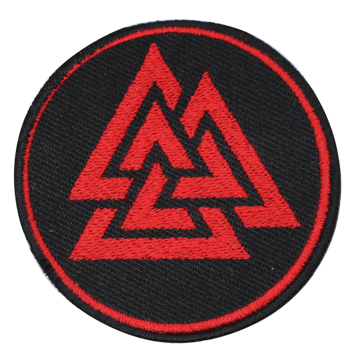 Viking Valknut Triangles red superhero Embroidered Iron on Sew on Patch Badge For Clothes etc. 7cm