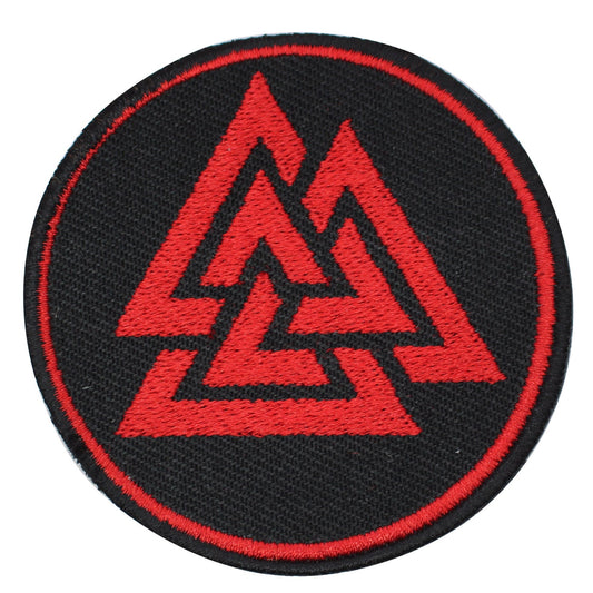 Viking Valknut Triangles red superhero Embroidered Iron on Sew on Patch Badge For Clothes etc. 7cm