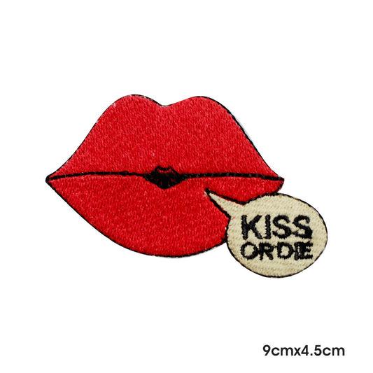 cute lips patch, Kiss or Die Patch Patch, Cool Patch Embroidered Iron on Sew on Patch Badge For Clothes etc.