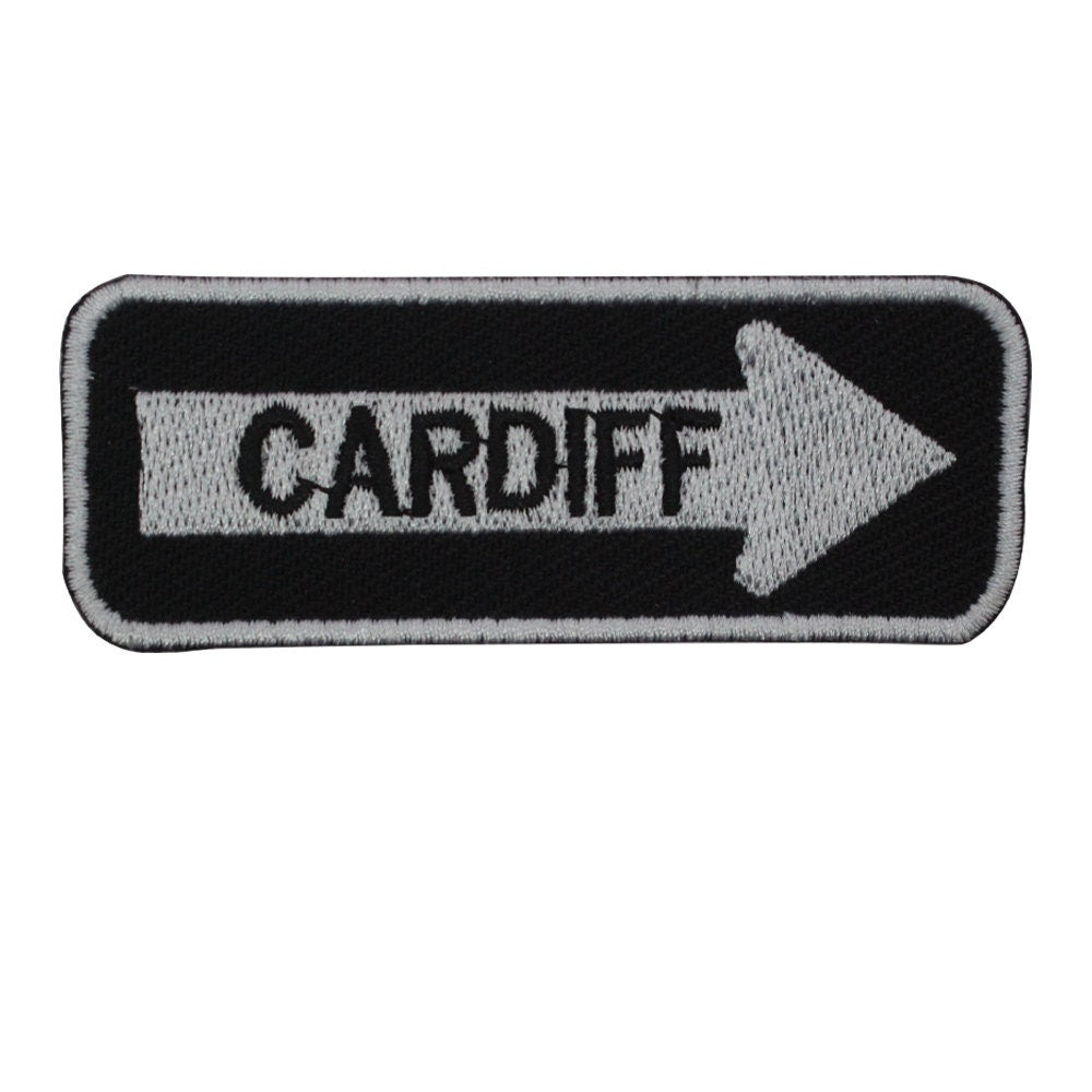Cardiff Road Sign Biker Embroidered Iron on Sew on Patch Badge For Clothes etc. 7.5x3cm