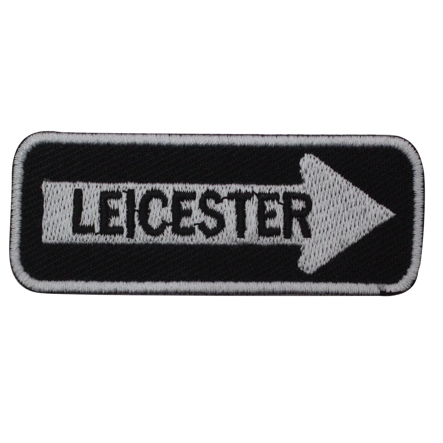 Leicester Road Sign Biker Embroidered Iron on Sew on Patch Badge For Clothes etc. 7.5x3cm