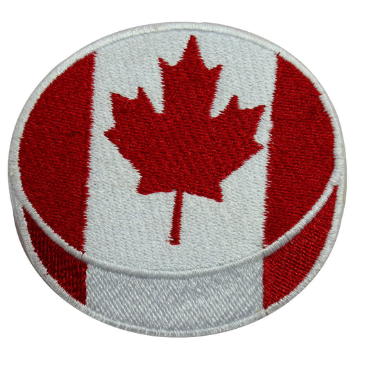 Hockey patch, Hockey puck, Canadian flag patch, Cool Patch Embroidered Iron on Sew on Patch Badge For Clothes etc. 7x6.5cm